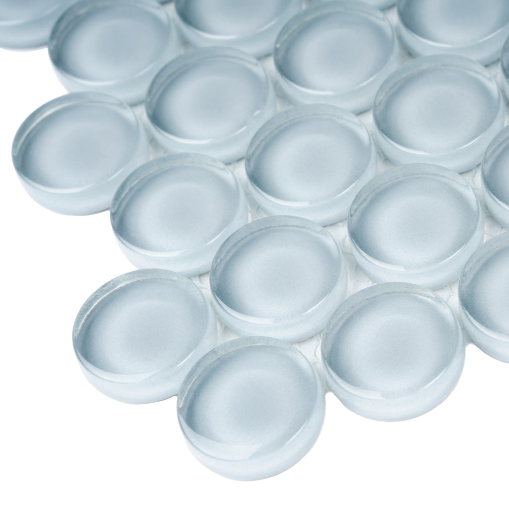 Gray Penny Round Polished Glass Mosaic Tile