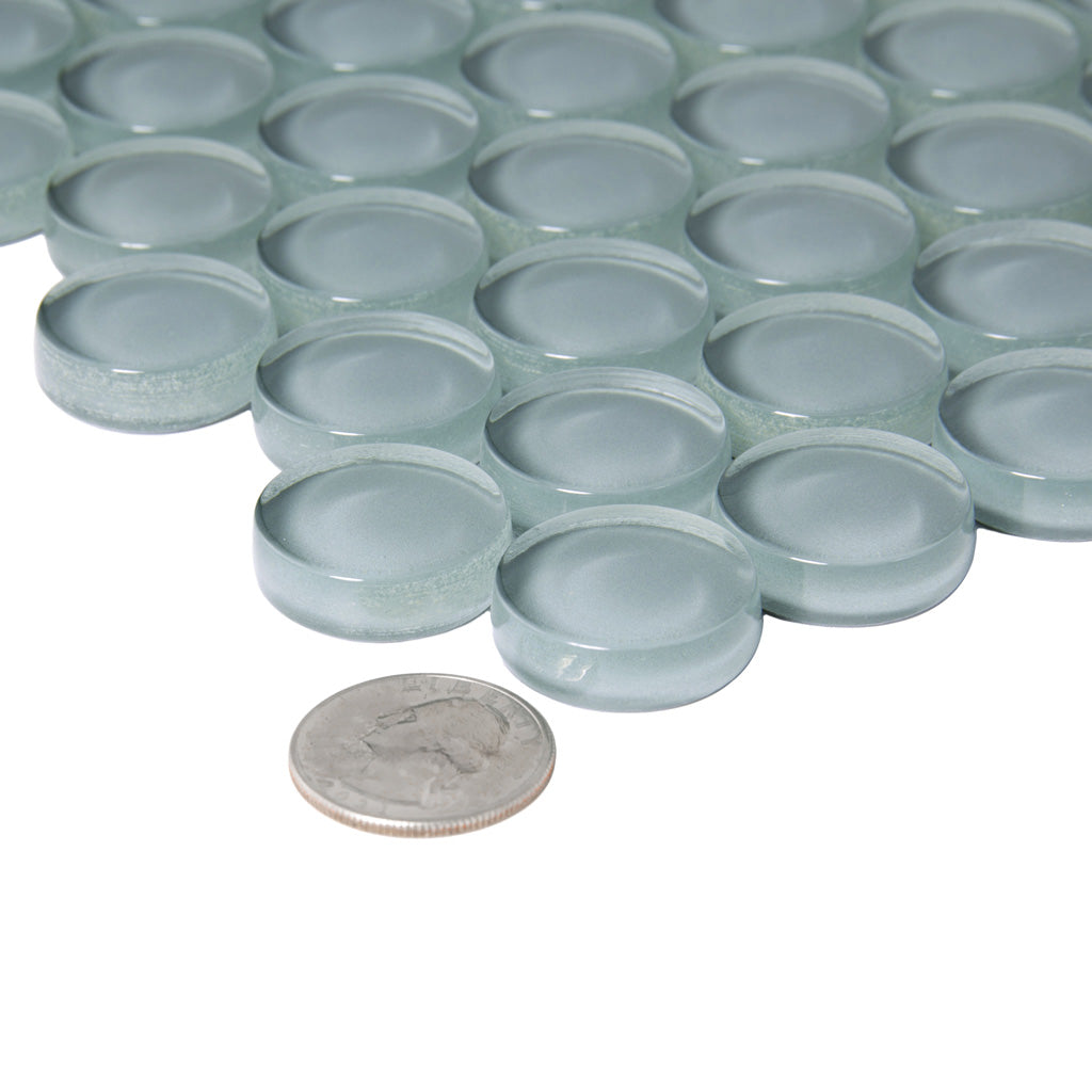 12x12 Stone Blue Penny Round Polished Glass Tile