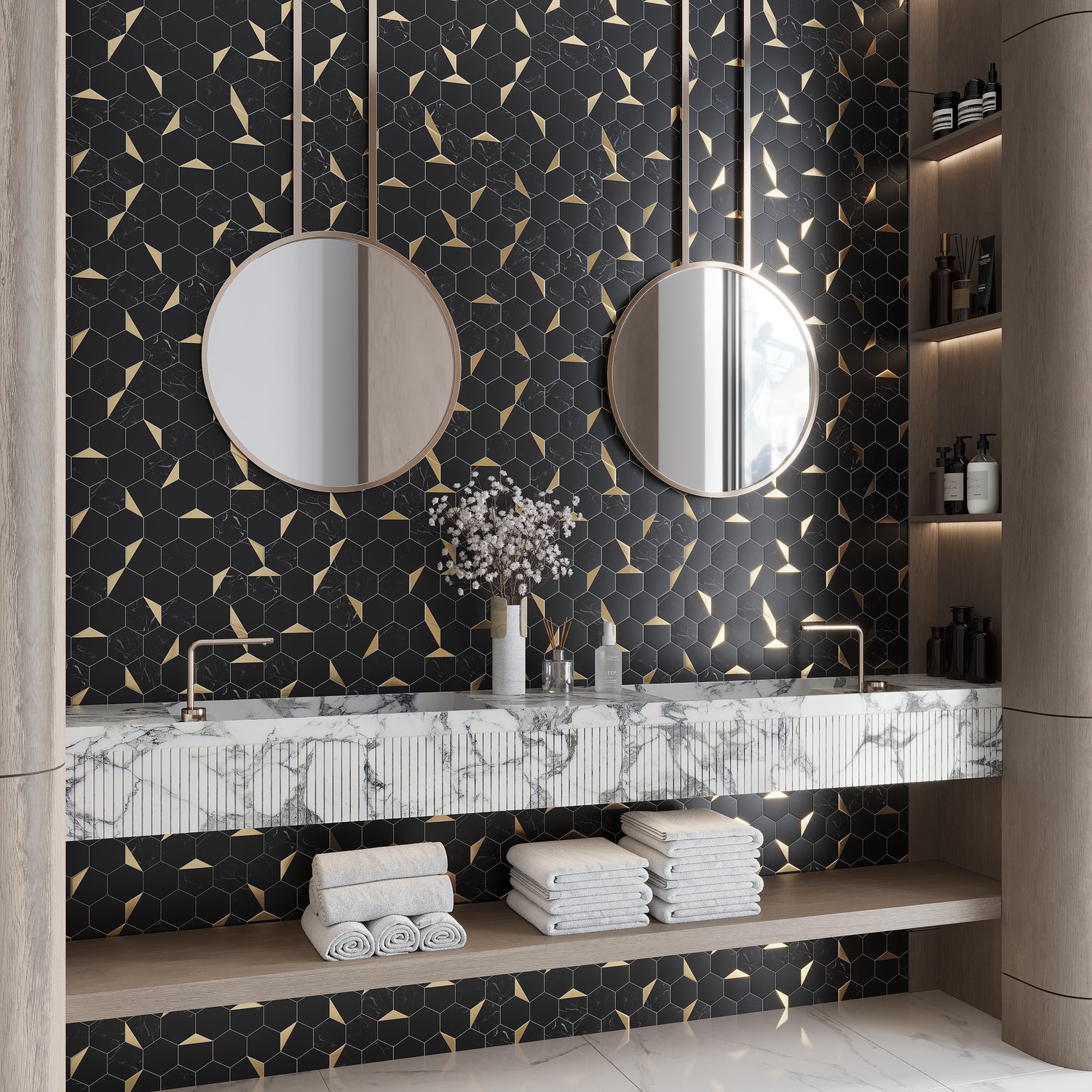 Black Gold 12x12 Honed Hexagon PVC Peel & Stick Tile (10 pack, 8.3 sq ft/case)