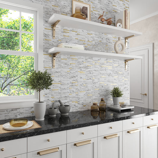 White Gold 10x12 Polished Brick PVC Peel & Stick Tile (10 pack, 9.26 sq ft/case)