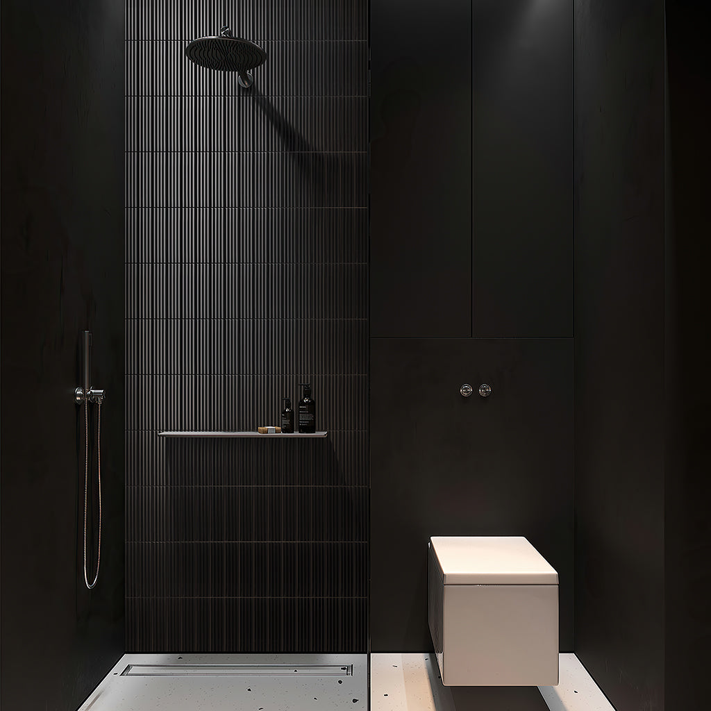 Black 2x8 Glossy Ceramic Subway Deco Tile (38 pack, 4.09 sq ft/case)