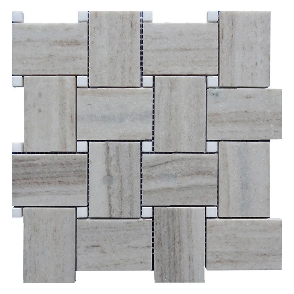 Light Beige with Soft Gray 11x11 Polished Basketweave Marble Mosaic Tile (5 pack, 4.13 sq ft/case) - Sample