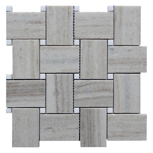Light Beige with Soft Gray 11x11 Polished Basketweave Marble Mosaic Tile (5 pack, 4.13 sq ft/case) - Sample