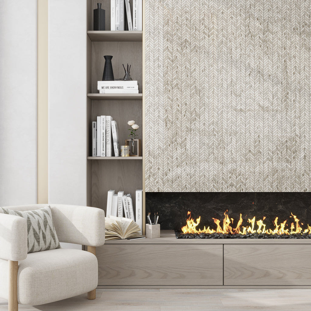 Frosted White with Gray Vein 11x13 Polished Chevron Crystal Sand Marble Mosaic Tile (5 pack, 4.9 sq ft/case)