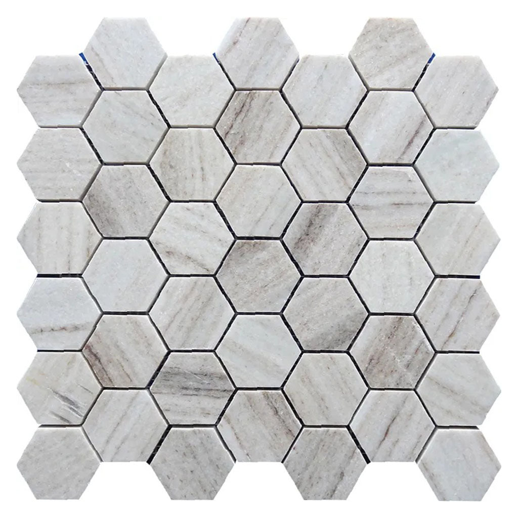 Soft White with Beige 12x12 Polished Hexagon Marble Mosaic Tile (5 pack, 4.83 sq ft/case) - Sample
