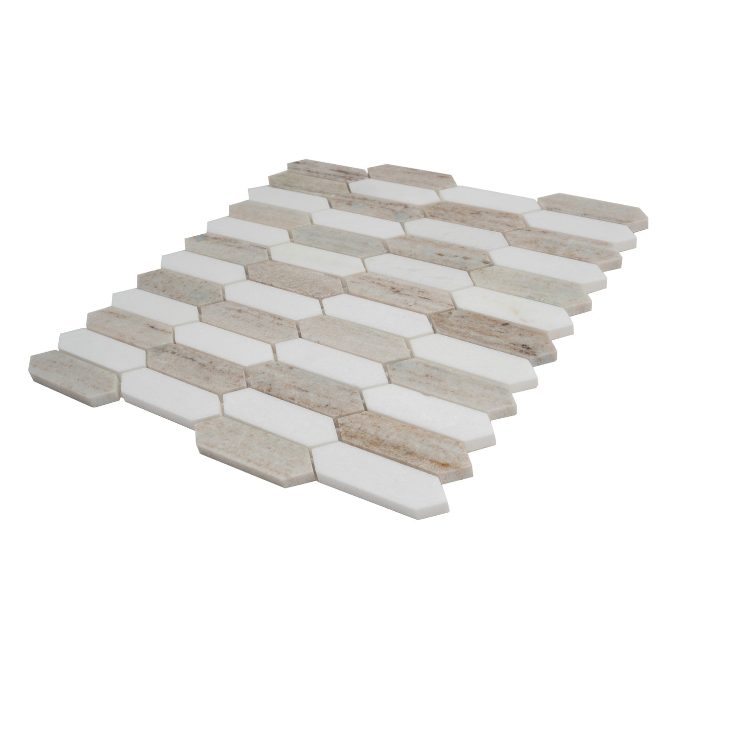 Mirage 12x12 Warm Beige White Marble Mosaic Picket Wall and Floor Tile (5 Pack, 5.3 sq ft/case) - Sample
