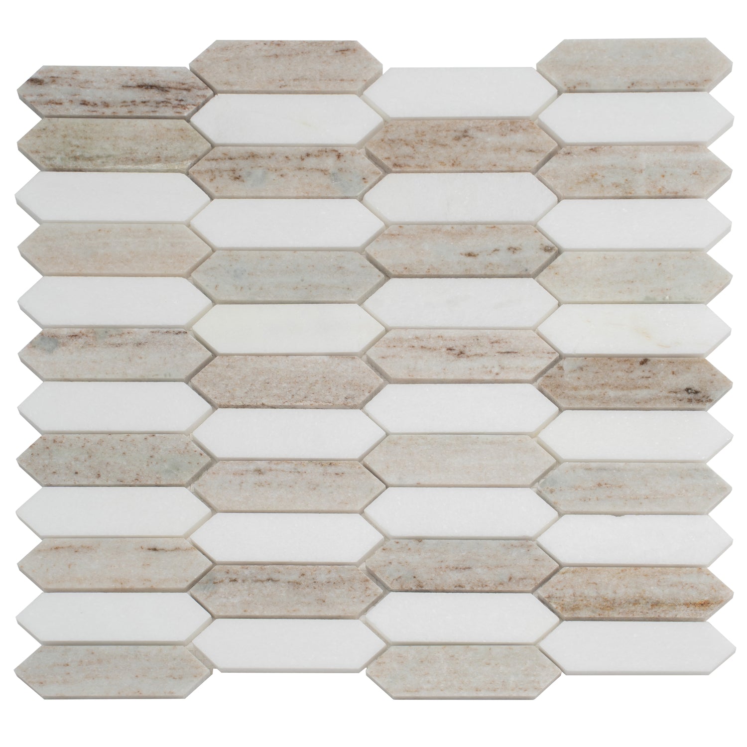 Warm Beige Thassoss White 12x12 Polished Picket Crystal Sand Mosaic Tile (5 pack, 5.3 sq ft/case)