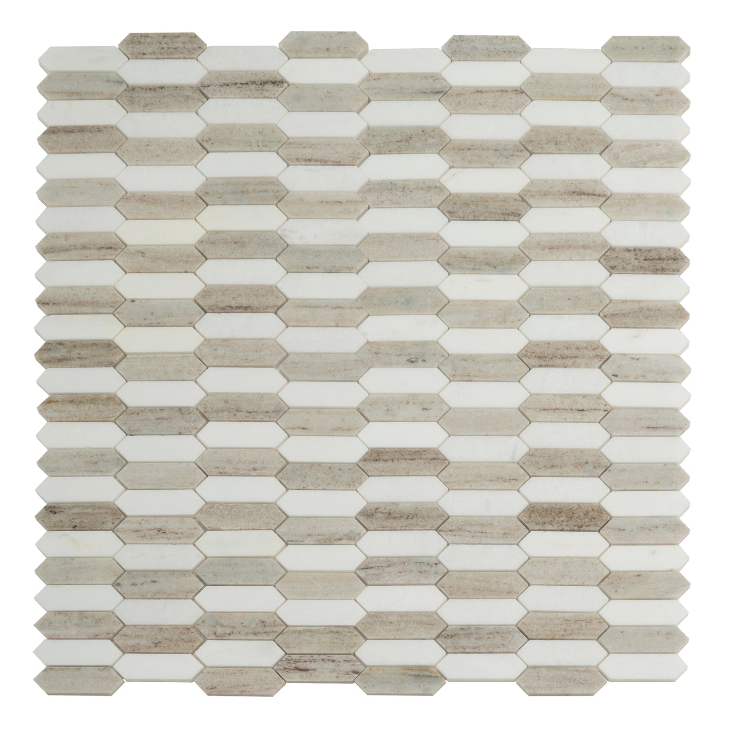 Warm Beige Thassoss White 12x12 Polished Picket Crystal Sand Mosaic Tile (5 pack, 5.3 sq ft/case)