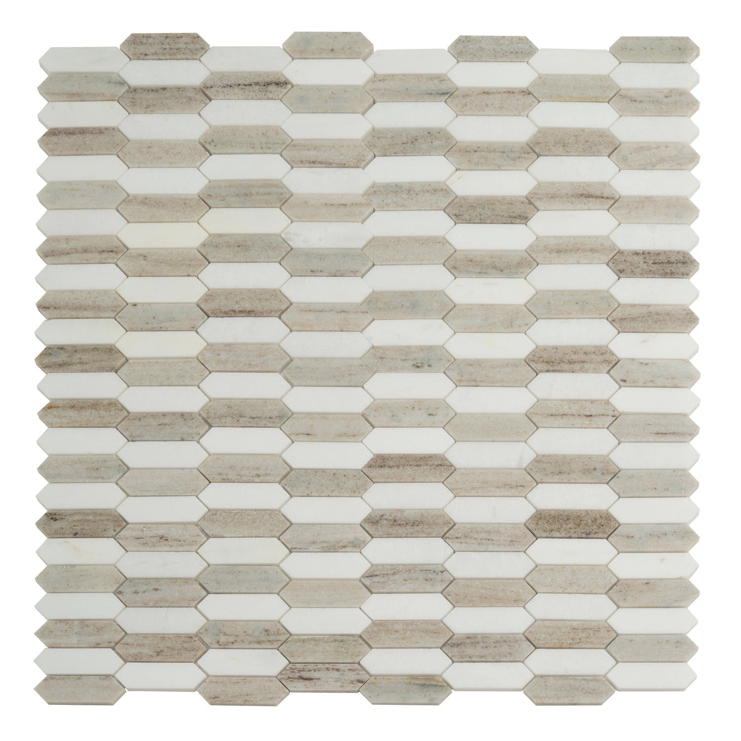 Mirage 12x12 Warm Beige White Marble Mosaic Picket Wall and Floor Tile (5 Pack, 5.3 sq ft/case) - Sample