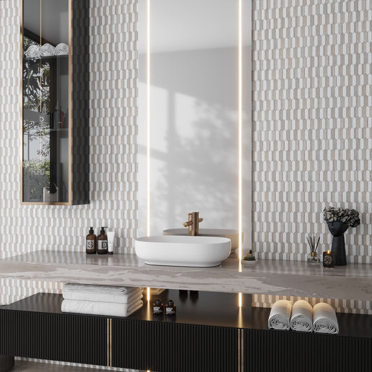 Warm Beige Thassoss White 12x12 Polished Picket Crystal Sand Mosaic Tile (5 pack, 5.3 sq ft/case)