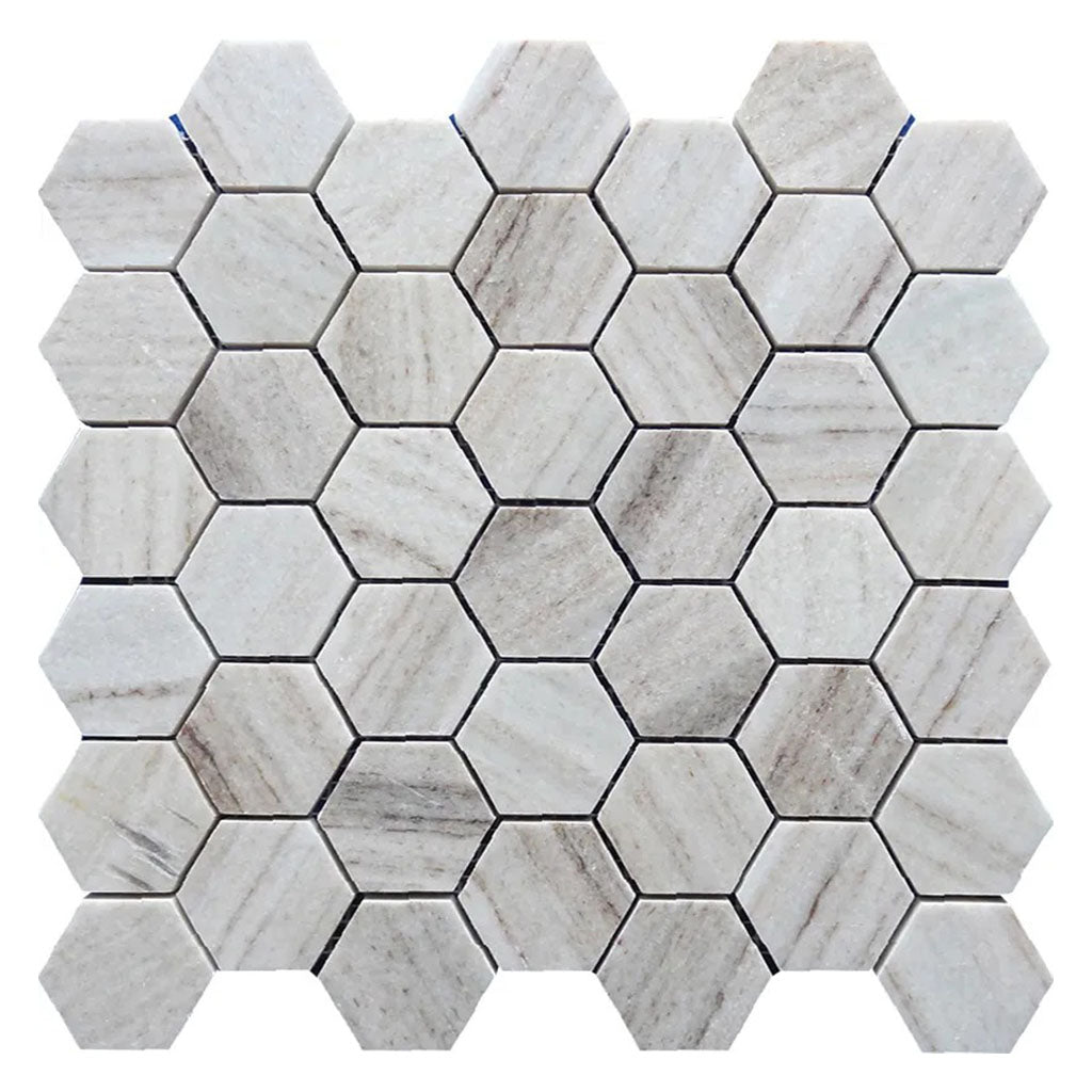 Soft White with Beige 12x12 Honed Hexagon Crystal Sand Marble Mosaic Tile (5 pack, 4.83 sq ft/case)