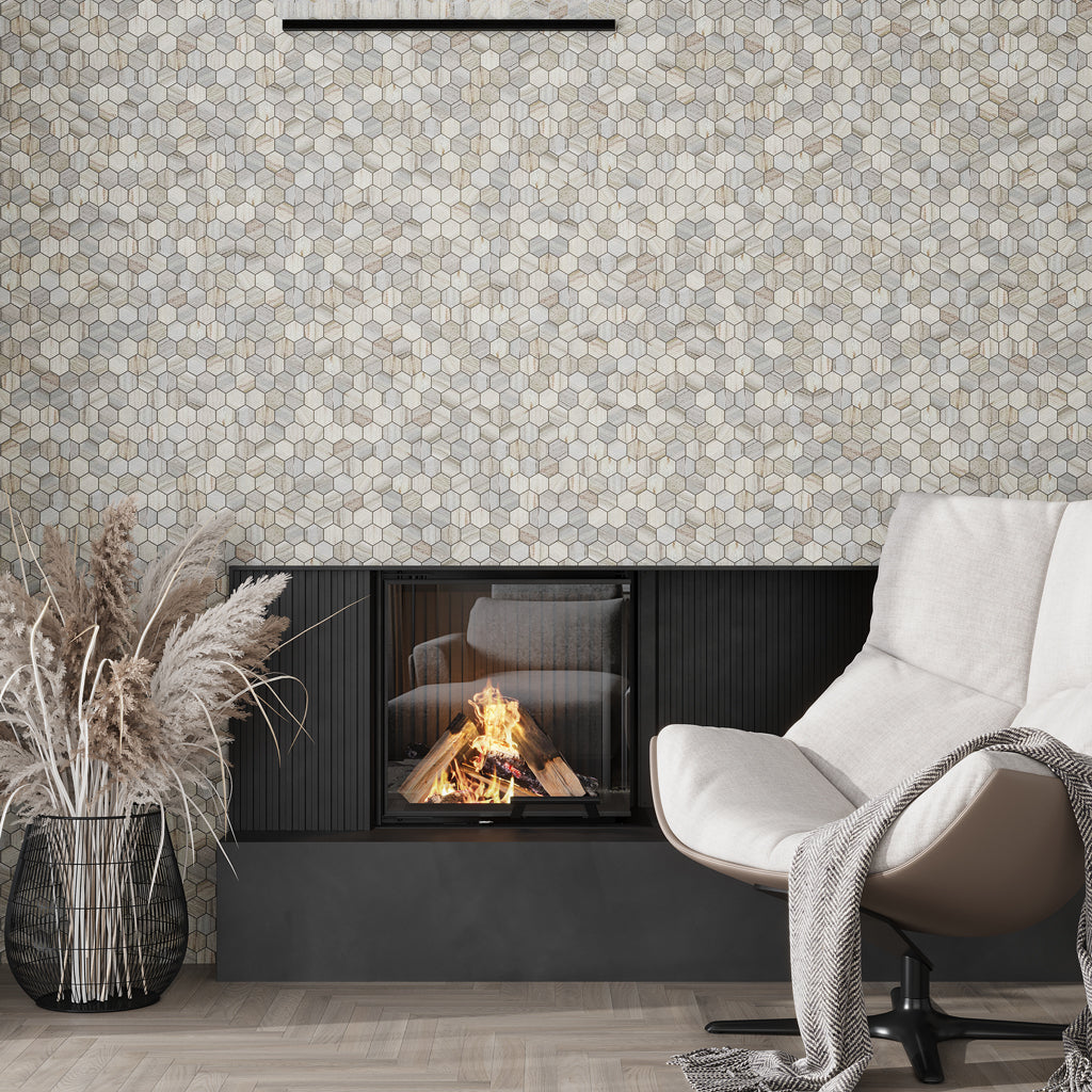 Soft White with Beige 12x12 Honed Hexagon Crystal Sand Marble Mosaic Tile (5 pack, 4.83 sq ft/case)