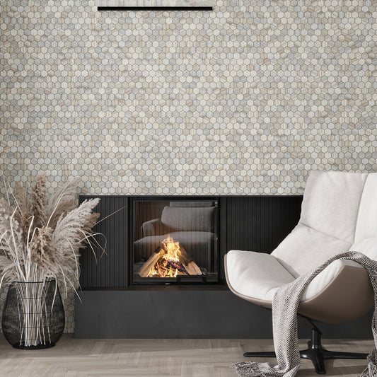 Soft White with Beige 12x12 Honed Hexagon Crystal Sand Marble Mosaic Tile (5 pack, 4.83 sq ft/case)