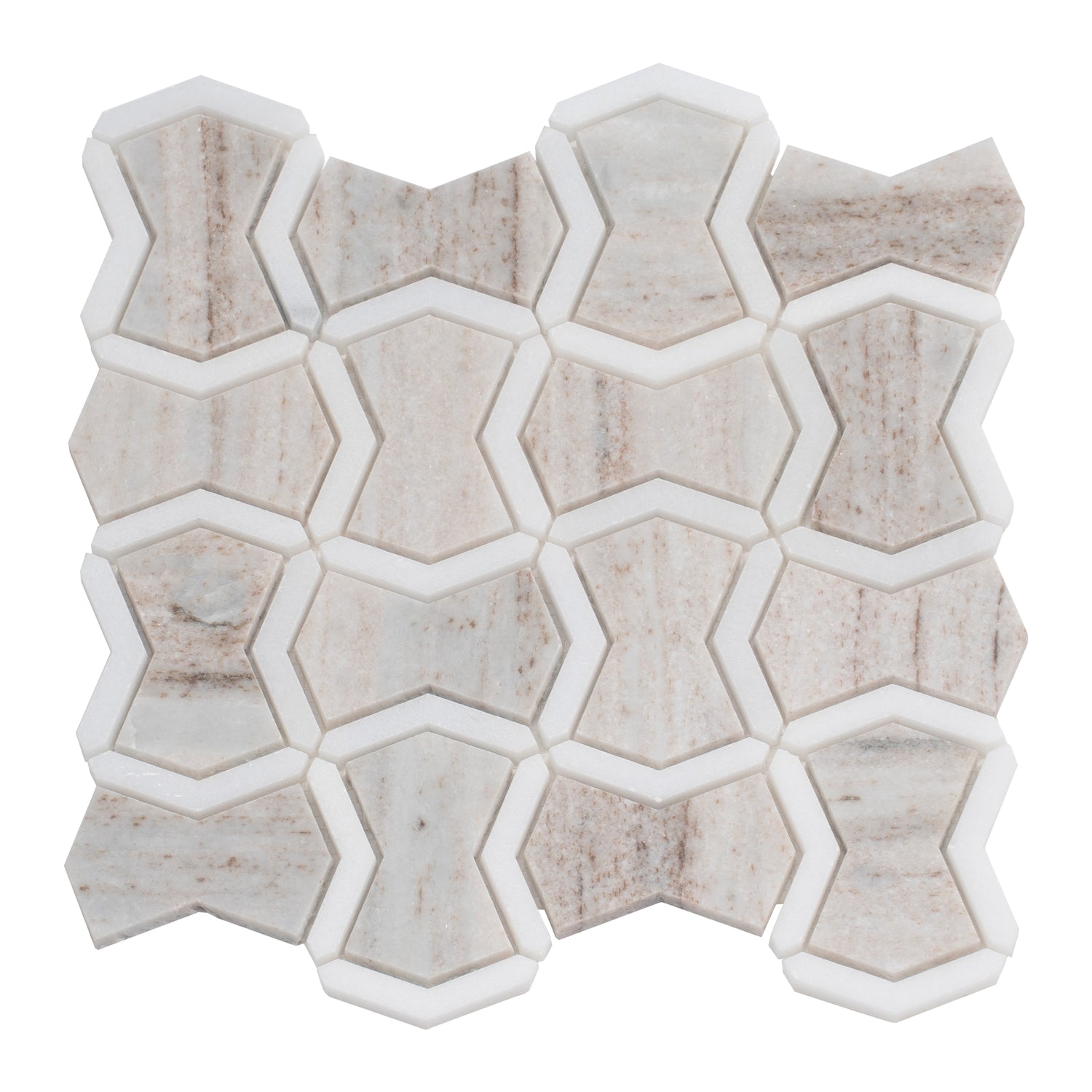 Warm Beige Thassoss White 10x10 Polished Bowtie Crystal Sand Mosaic Tile (5 pack, 3.68 sq ft/case)