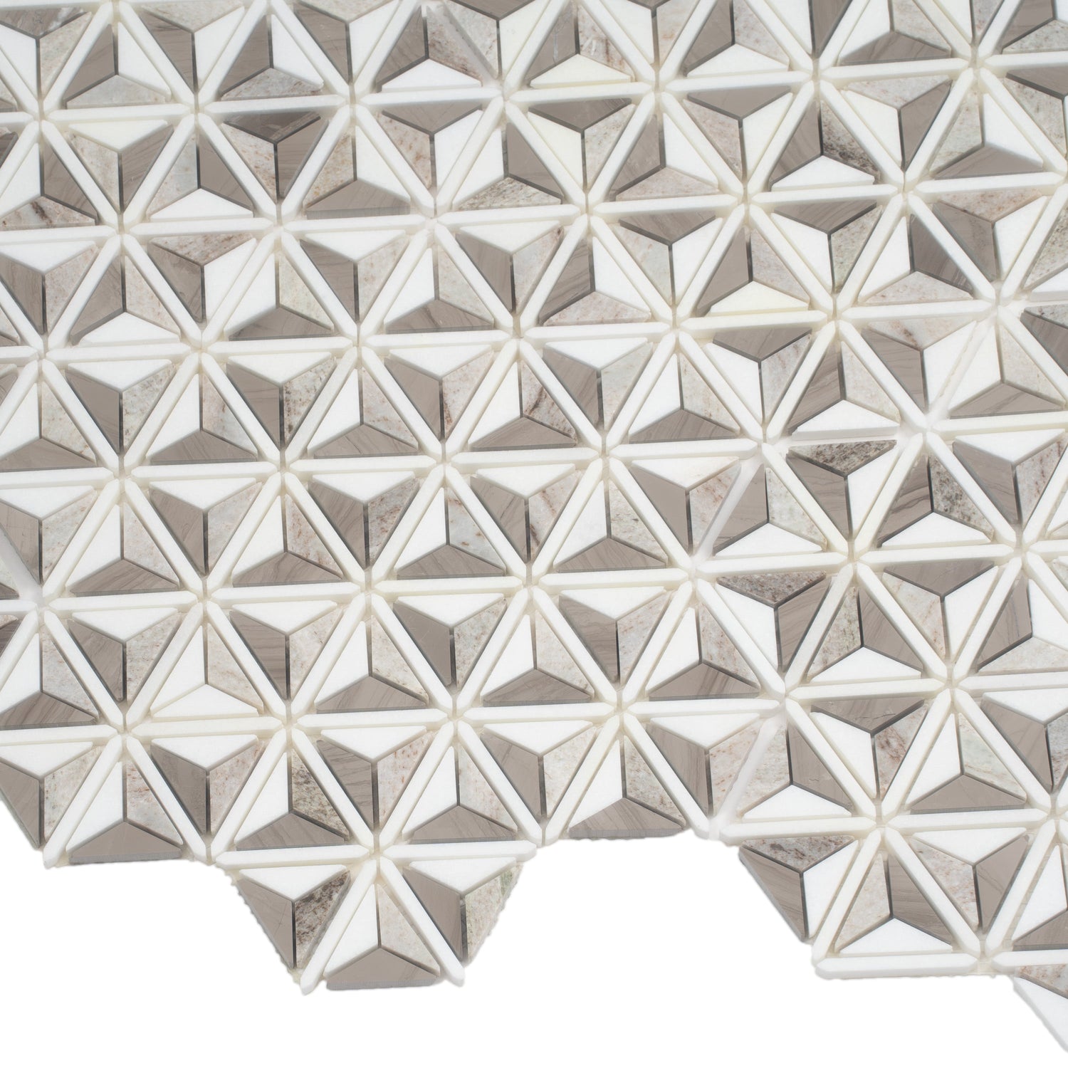 Mirage 12x12 Warm Beige White Marble Mosaic 3D Pyramid Wall and Floor Tile (5 Pack, 4.92 sq ft/case) - Sample