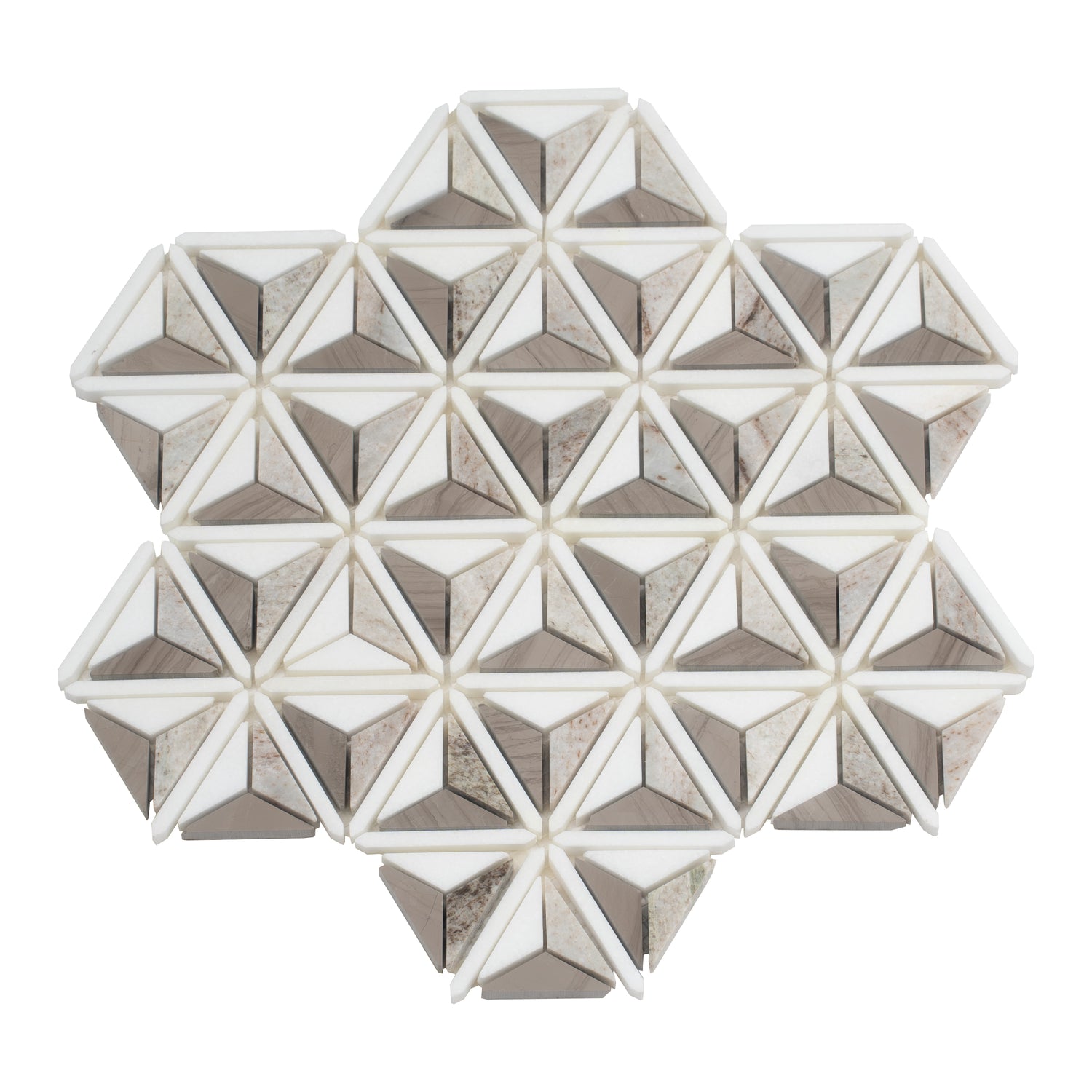 Athens Gray, Thassos White 12x12 Polished 3D Pyramid Crystal Sand Mosaic Tile (5 pack, 4.92 sq ft/case)