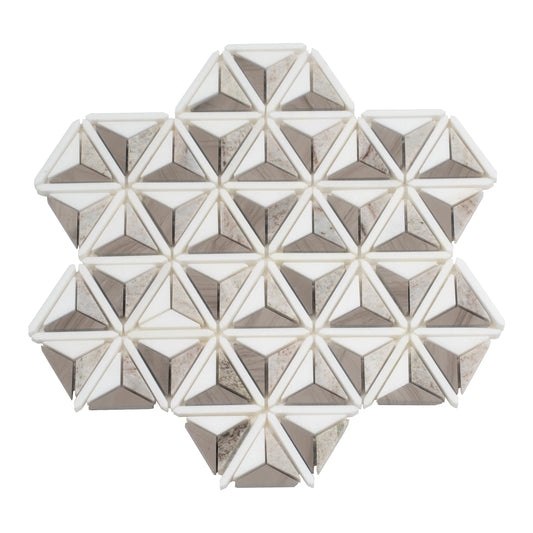 Mirage 12x12 Warm Beige White Marble Mosaic 3D Pyramid Wall and Floor Tile (5 Pack, 4.92 sq ft/case) - Sample