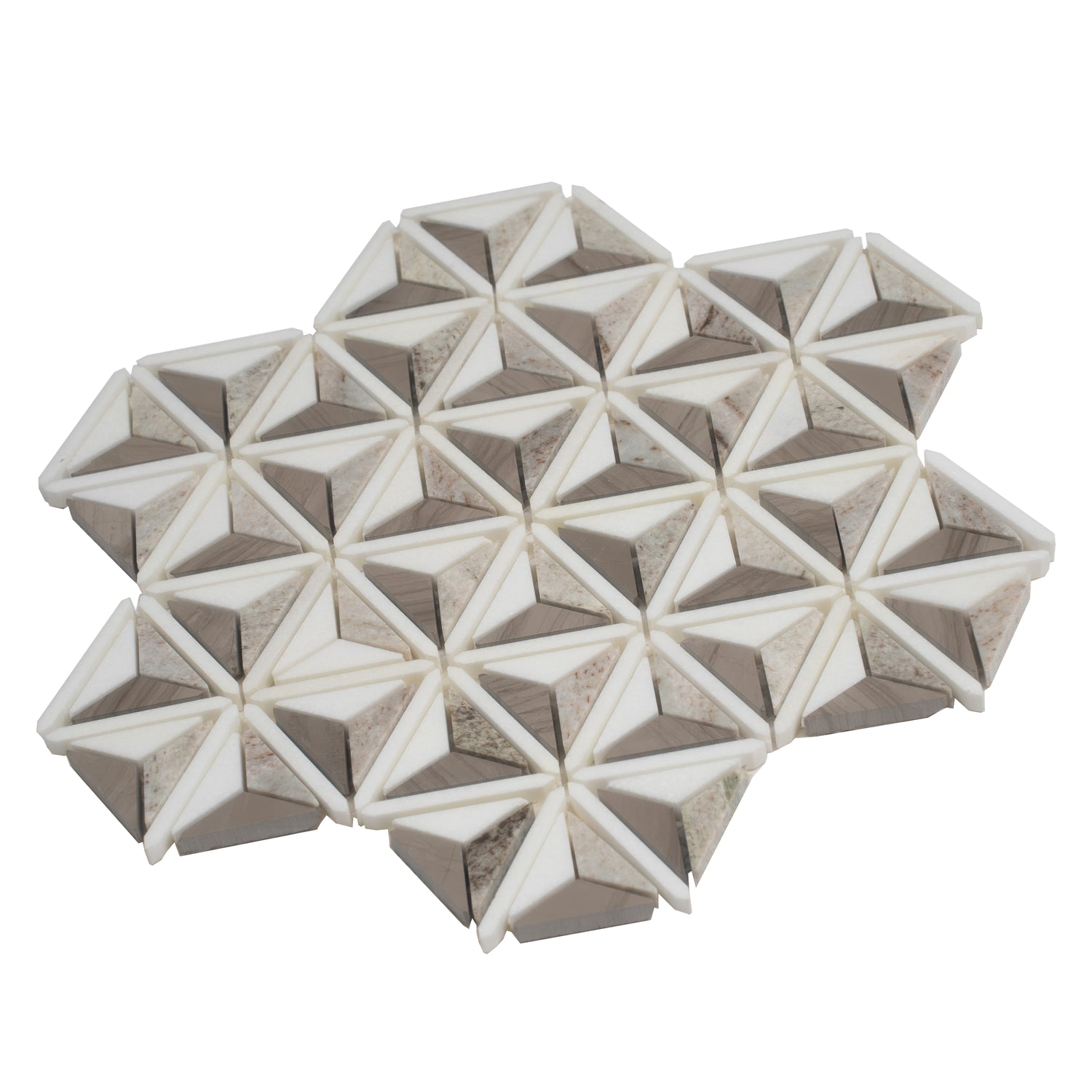 Athens Gray, Thassos White 12x12 Polished 3D Pyramid Crystal Sand Mosaic Tile (5 pack, 4.92 sq ft/case)