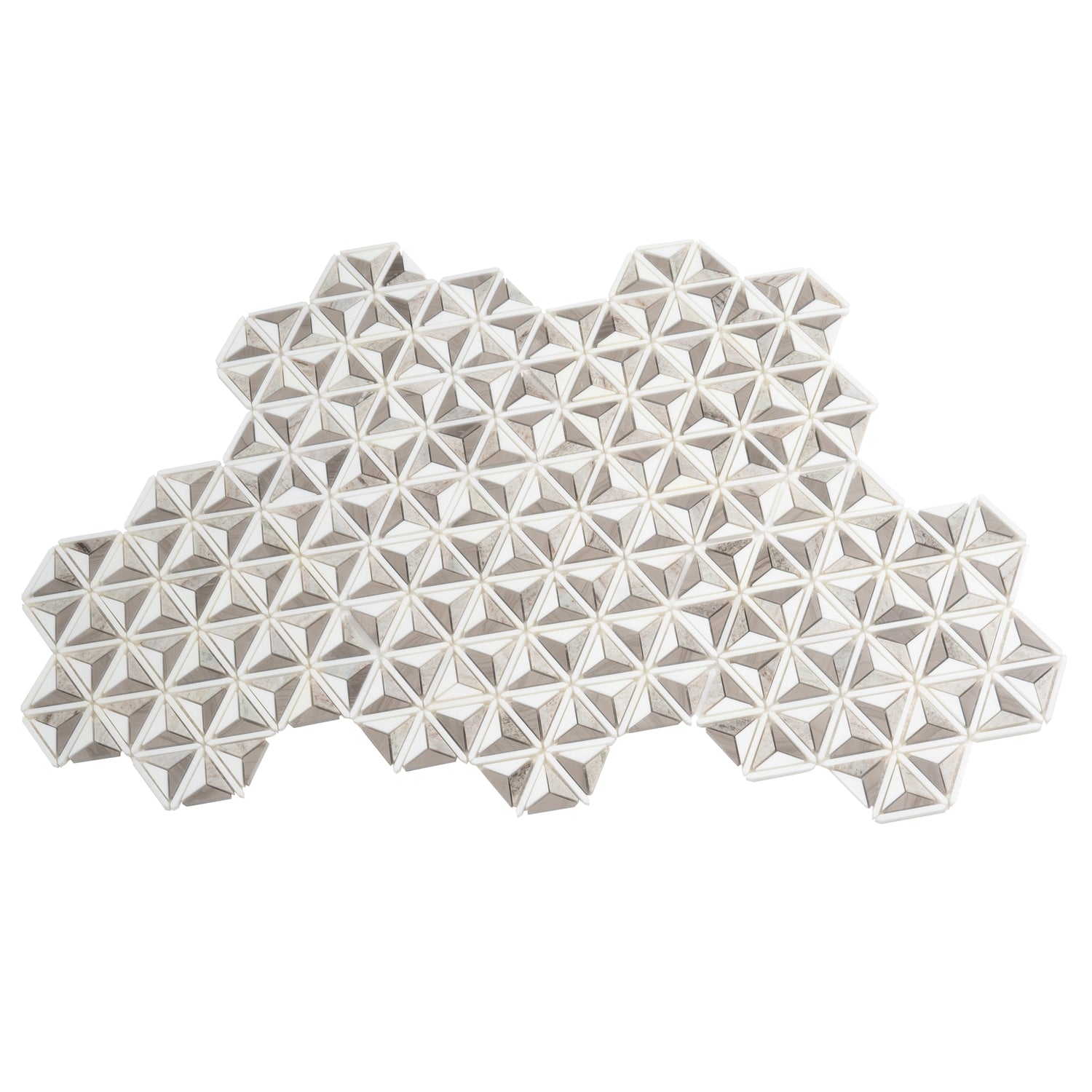 Athens Gray, Thassos White 12x12 Polished 3D Pyramid Crystal Sand Mosaic Tile (5 pack, 4.92 sq ft/case)