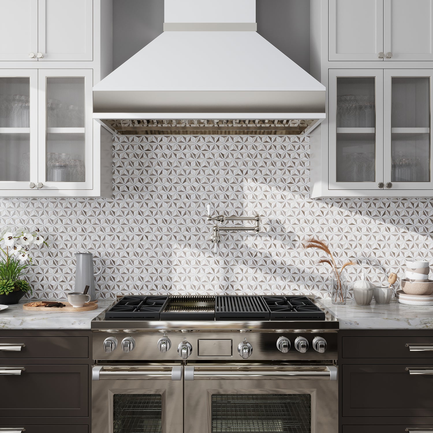 Athens Gray, Thassos White 12x12 Polished 3D Pyramid Crystal Sand Mosaic Tile (5 pack, 4.92 sq ft/case)