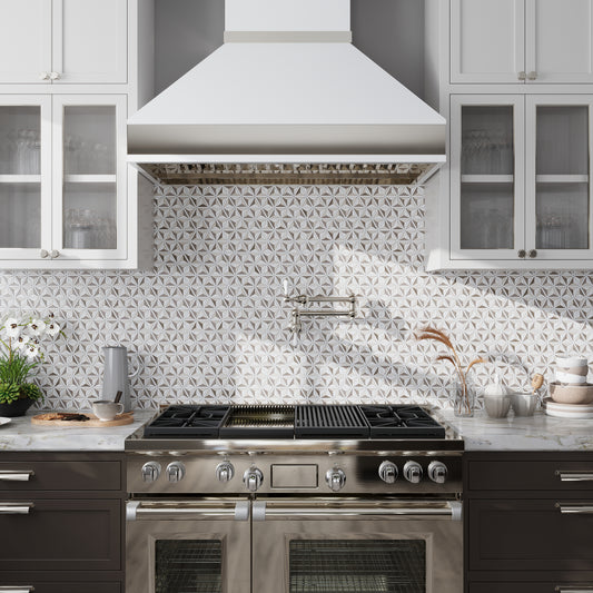 Athens Gray, Thassos White 12x12 Polished 3D Pyramid Crystal Sand Mosaic Tile (5 pack, 4.92 sq ft/case)