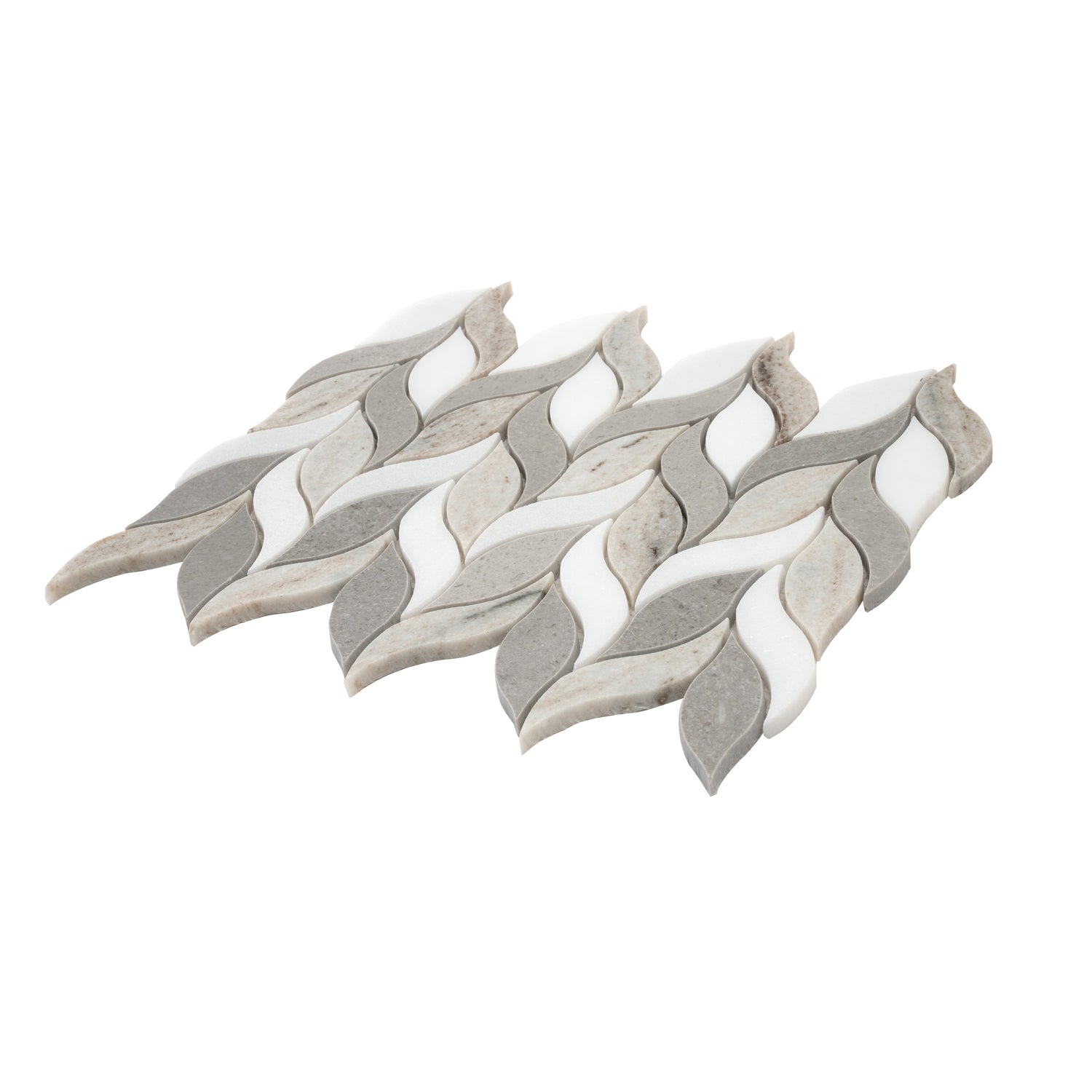 Thassoss White, Cinderella Gray 10x12 Polished Leaf Crystal Sand Mosaic Tile (5 pack, 4.07 sq ft/case)