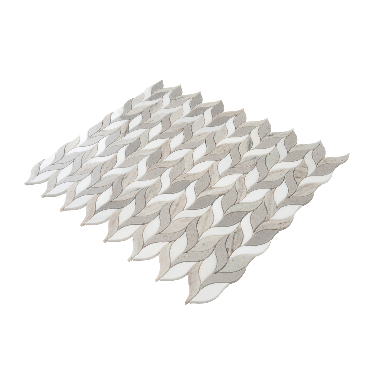 Thassoss White, Cinderella Gray 10x12 Polished Leaf Crystal Sand Mosaic Tile (5 pack, 4.07 sq ft/case)