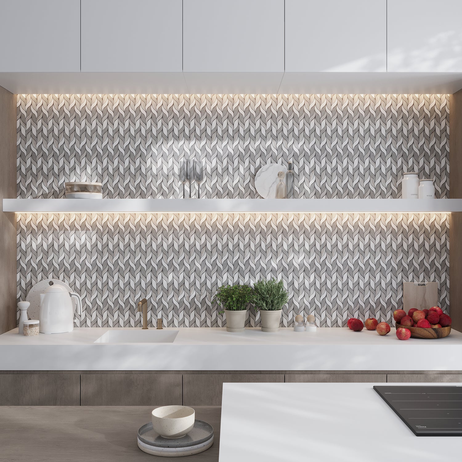 Thassoss White, Cinderella Gray 10x12 Polished Leaf Crystal Sand Mosaic Tile (5 pack, 4.07 sq ft/case)