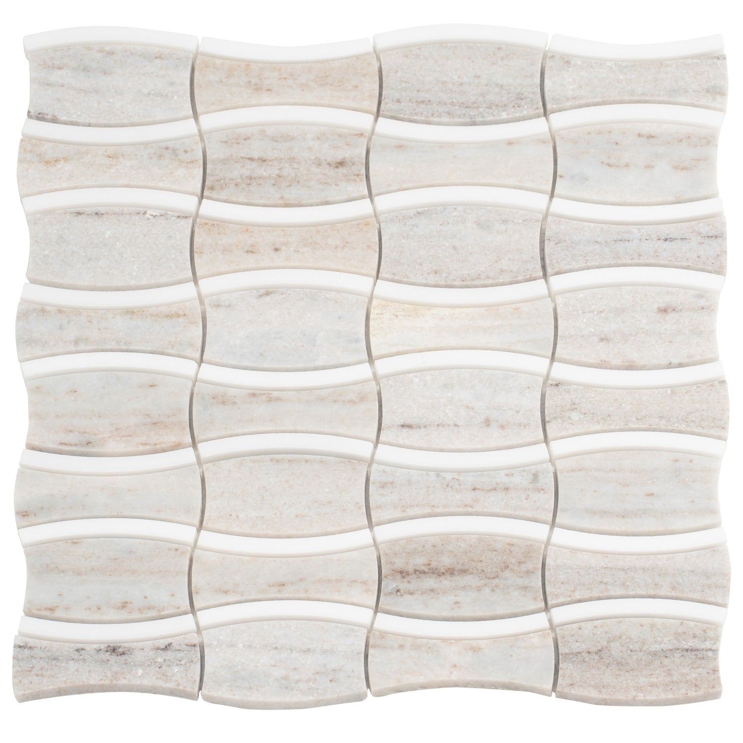 Warm Beige Thassoss White 12x12 Polished Floral Crystal Sand Mosaic Tile (5 pack, 5.04 sq ft/case)