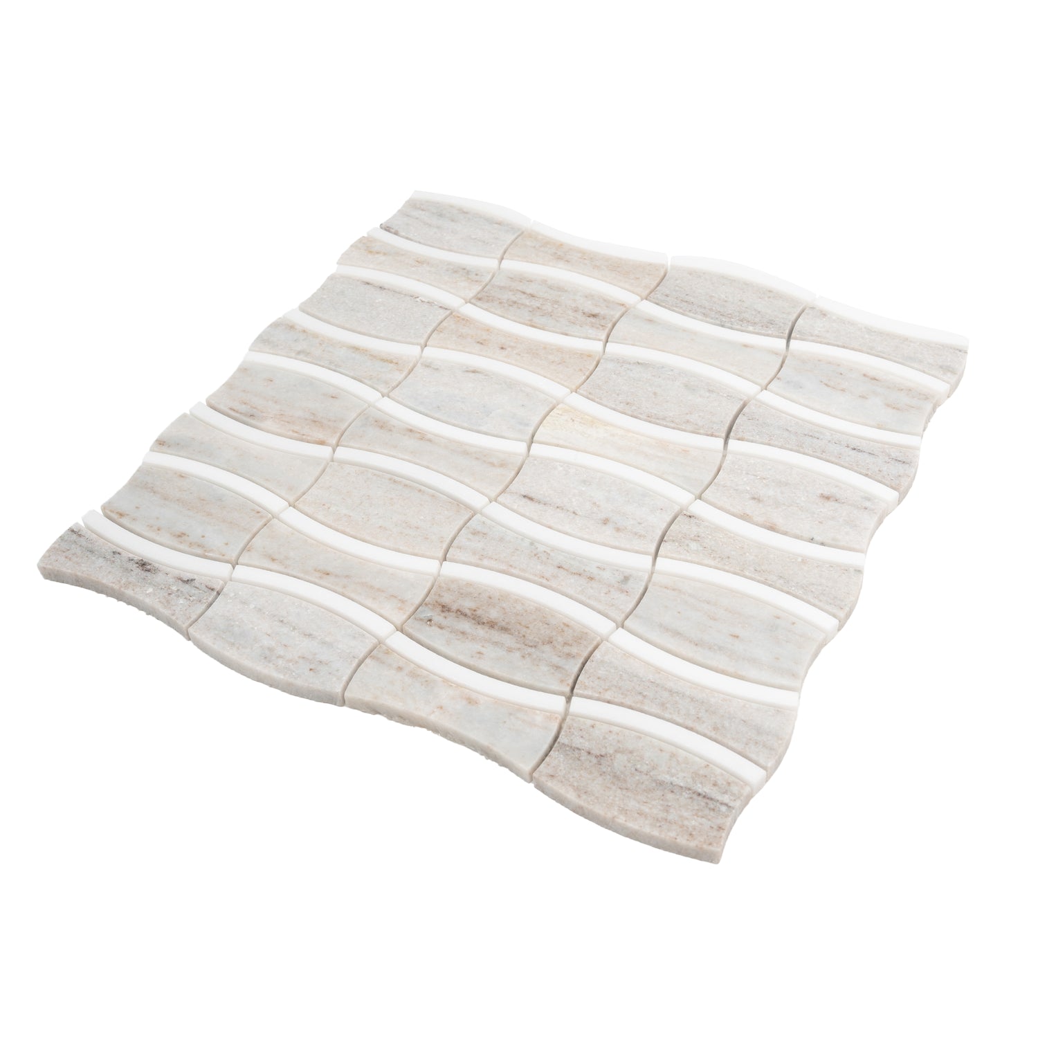 Warm Beige Thassoss White 12x12 Polished Floral Crystal Sand Mosaic Tile (5 pack, 5.04 sq ft/case)