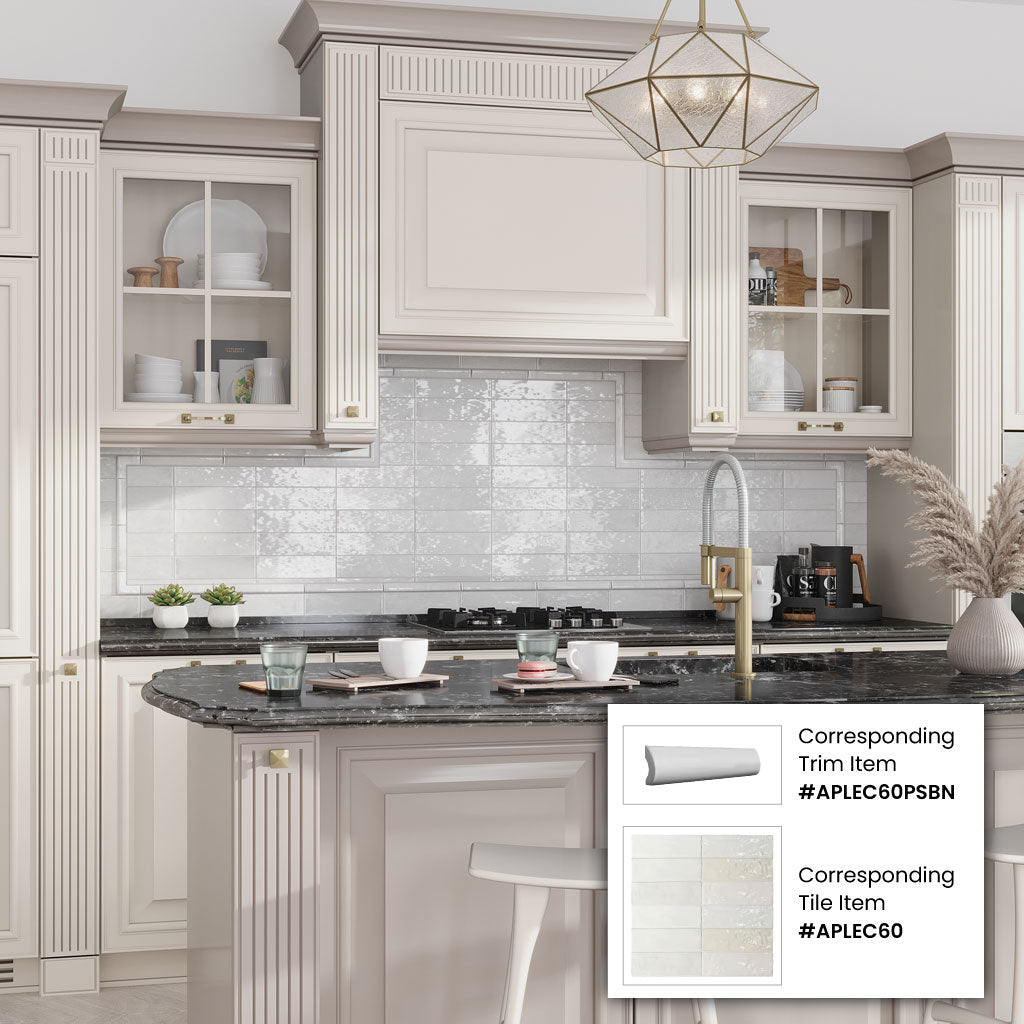 White 1x8 Glossy Ceramic Bullnose Tile Trim (10 pack, 0.556 sq ft/case) - Sample