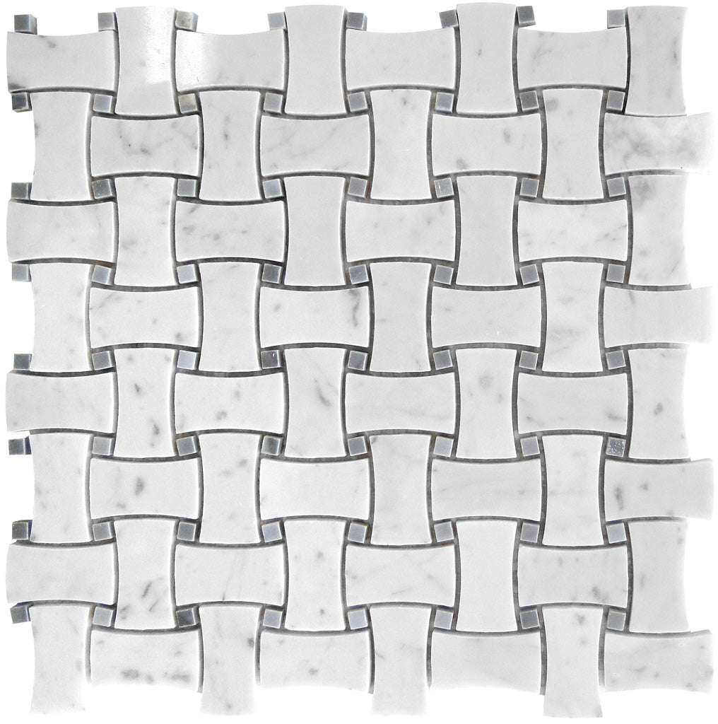 White 12x12 Polished Basketweave Marble Mosaic Tile (5 pack, 5 sq ft/case) - Sample