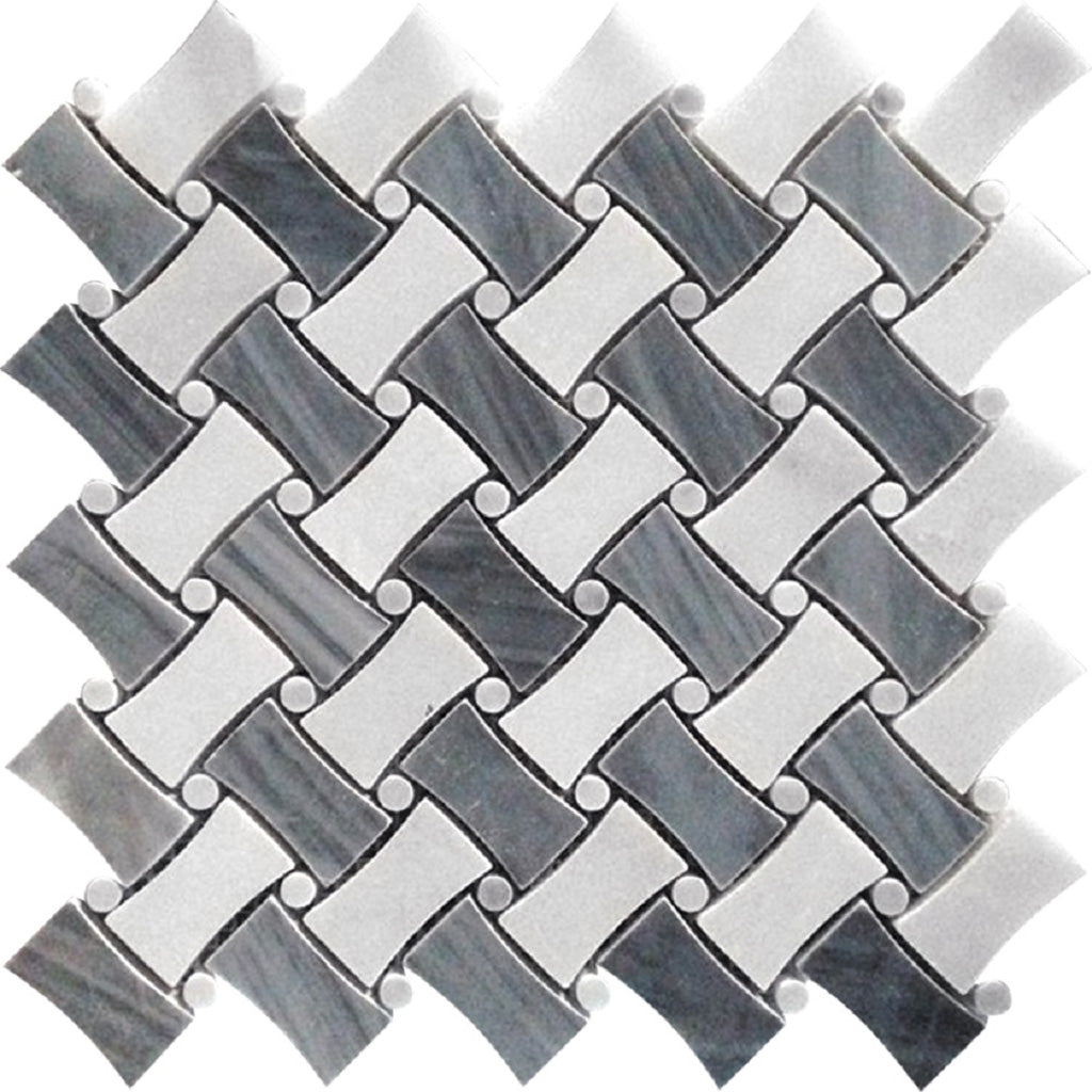 Gray White 11x11 Polished Basketweave Marble Mosaic Tile (5 pack, 4.2 sq ft/case) - Sample
