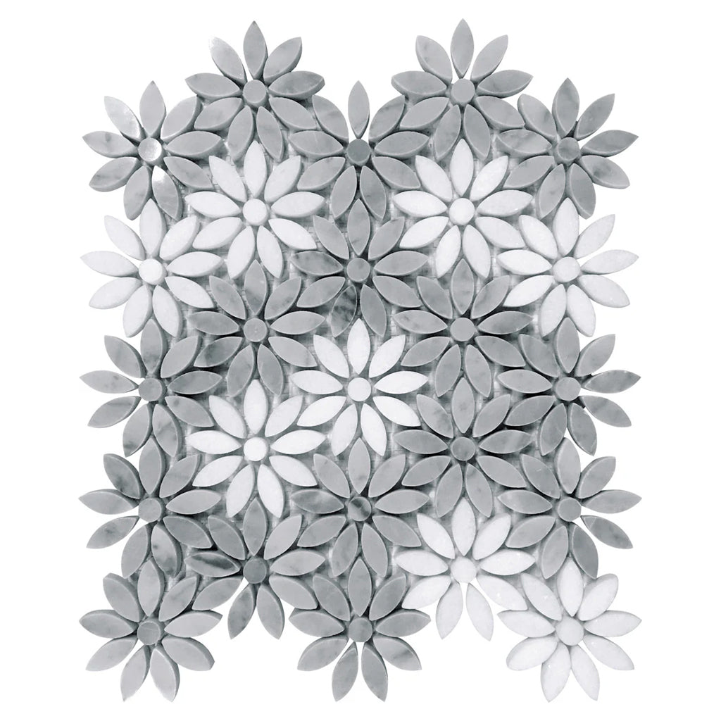 Gray White 11x12 Polished Multi-shaped Marble Mosaic Tile (5 pack, 4.46 sq ft/case) - Sample