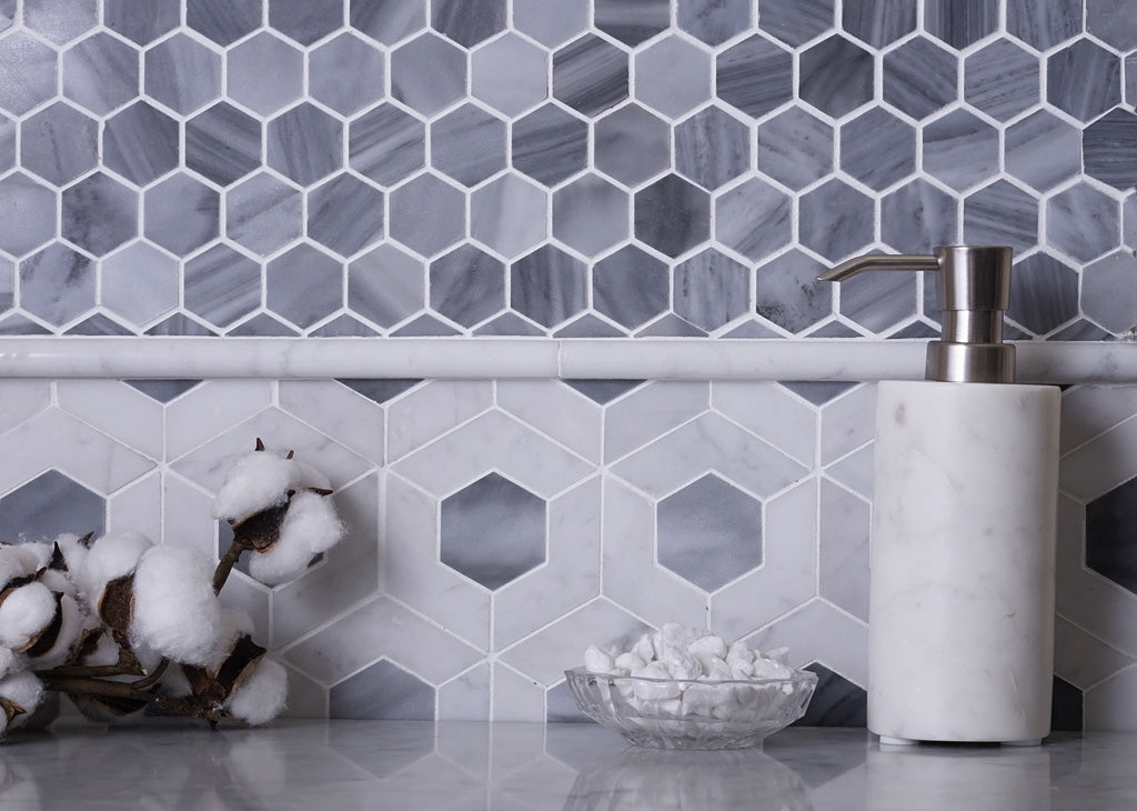Gray 11x12 Polished Hexagon Marble Mosaic Tile (5 pack, 4.71 sq ft/case) - Sample