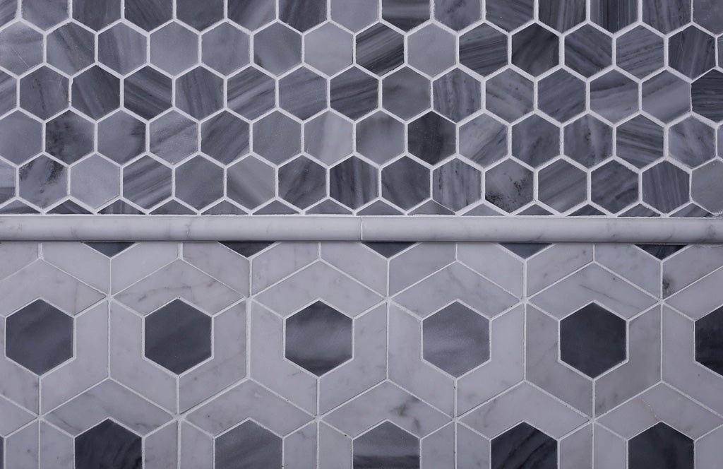 Gray White 11x13 Polished Hexagon Marble Mosaic Tile (5 pack, 5.15 sq ft/case) - Sample