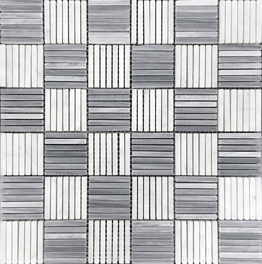 White Gray 12x12 Polished Brick Marble Mosaic Tile (5 pack, 5 sq ft/case) - Sample