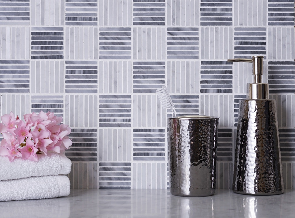 White Gray 12x12 Polished Brick Marble Mosaic Tile (5 pack, 5 sq ft/case) - Sample