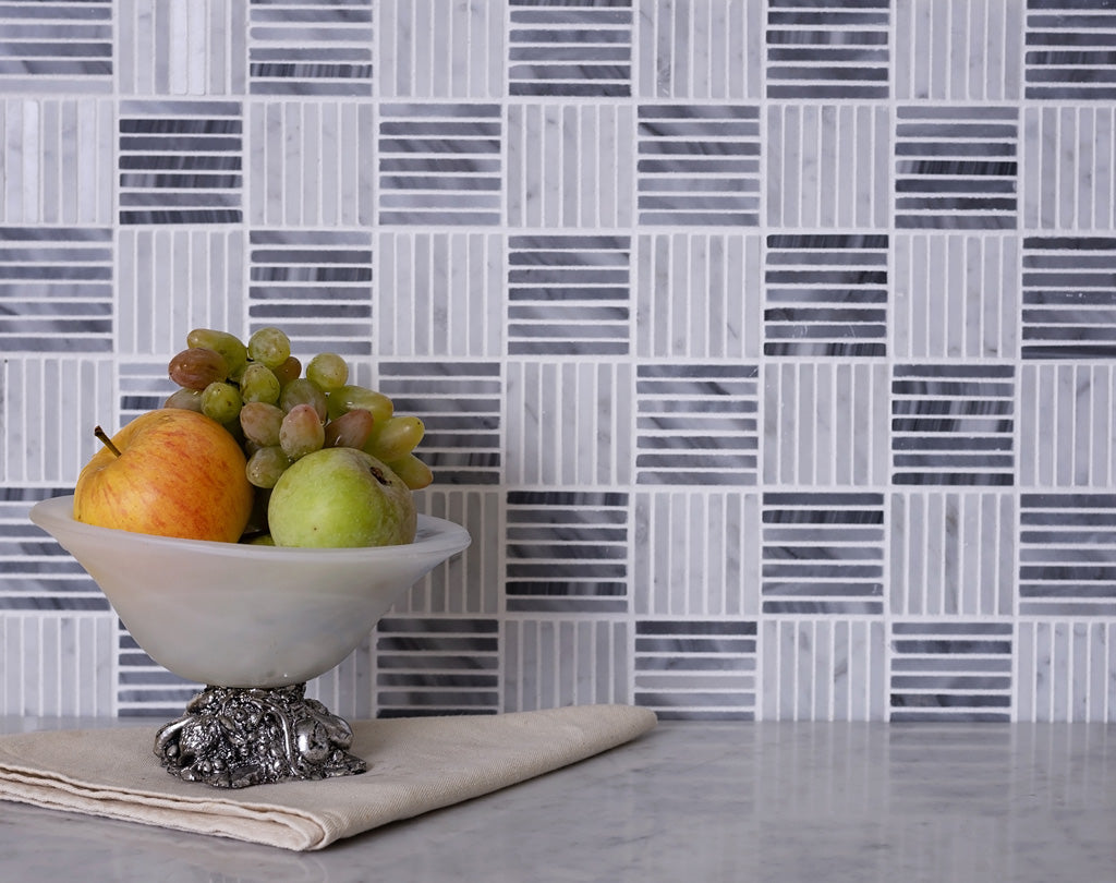 White Gray 12x12 Polished Brick Marble Mosaic Tile (5 pack, 5 sq ft/case) - Sample