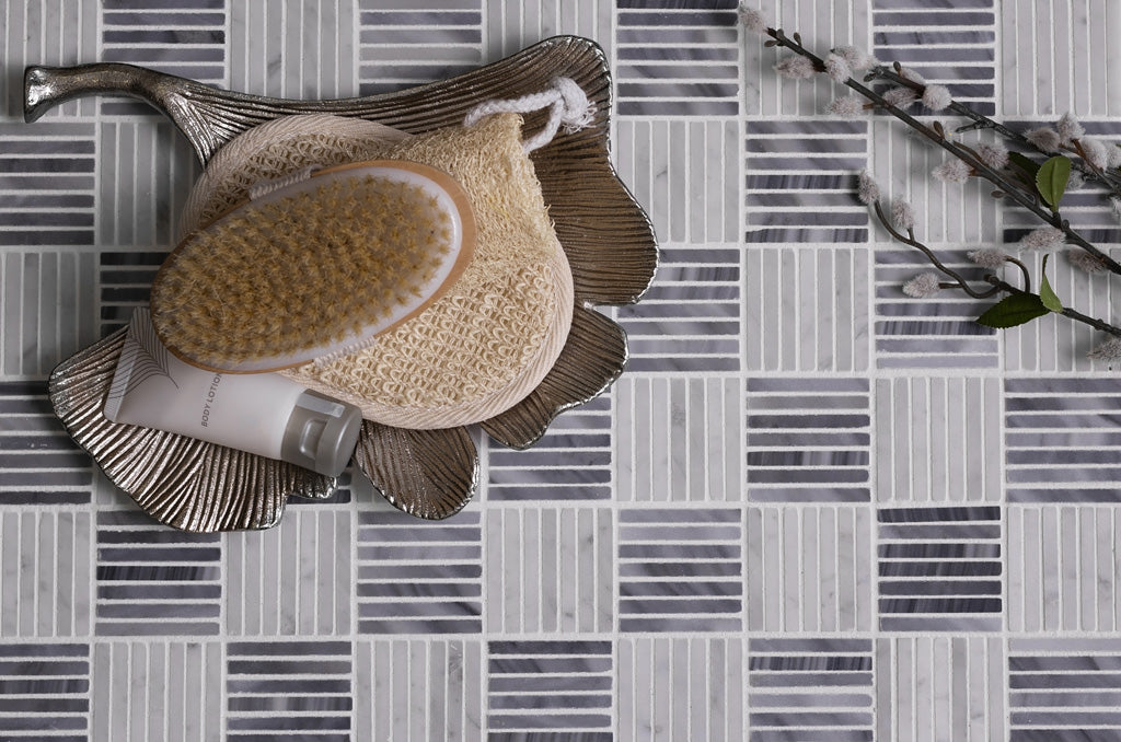 White Gray 12x12 Polished Brick Marble Mosaic Tile (5 pack, 5 sq ft/case) - Sample