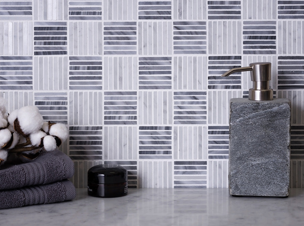 White Gray 12x12 Polished Brick Marble Mosaic Tile (5 pack, 5 sq ft/case) - Sample