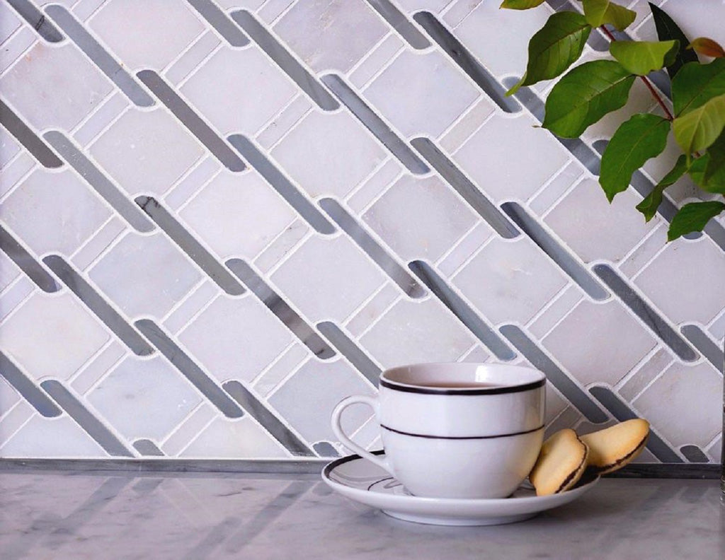 White Gray 11x12 Polished Multi-shaped Marble Mosaic Tile (5 pack, 4.66 sq ft/case) - Sample