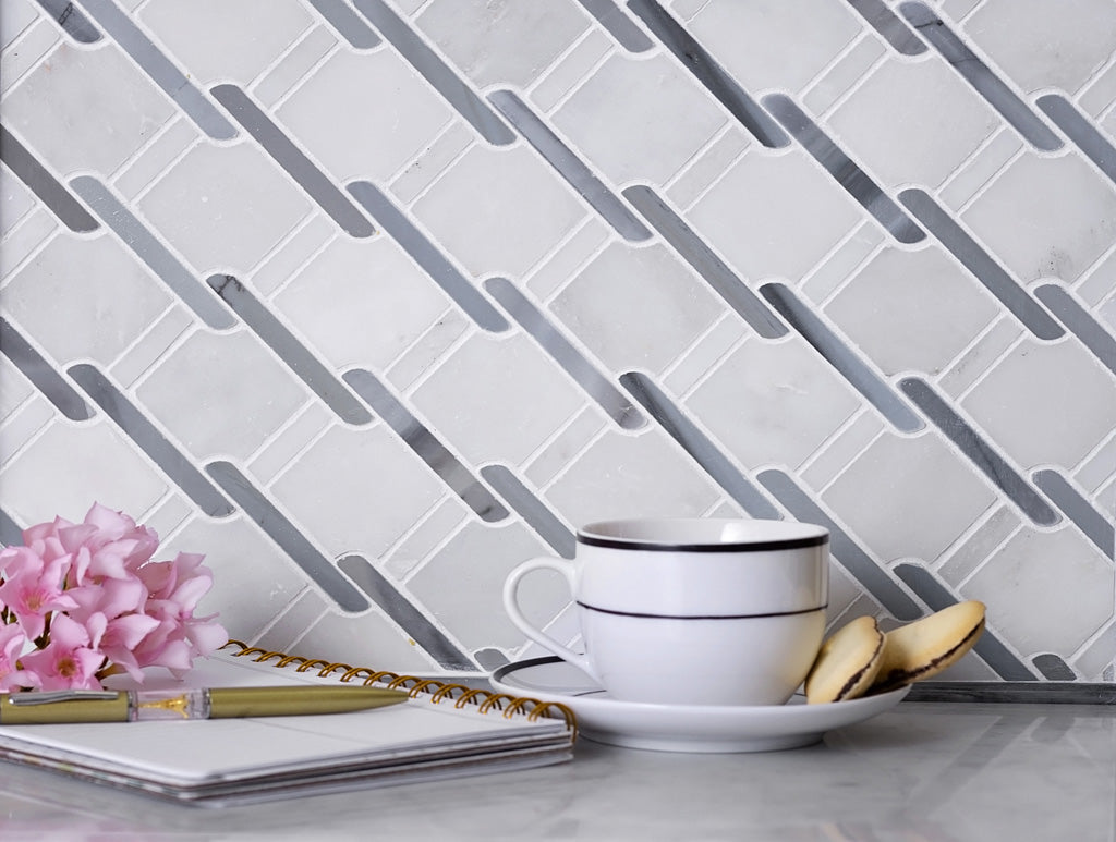 White Gray 11x12 Polished Multi-shaped Marble Mosaic Tile (5 pack, 4.66 sq ft/case) - Sample