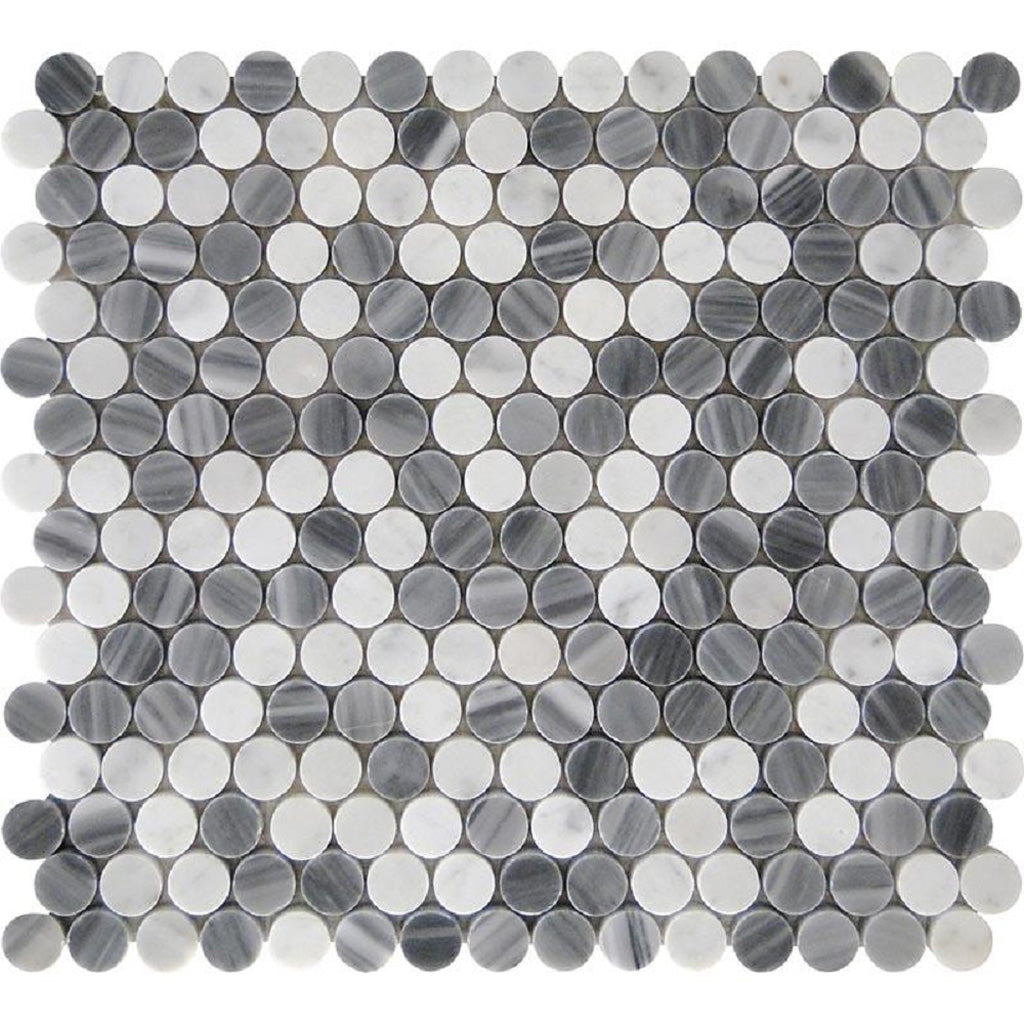 White and Gray Penny Marble Mosaic Tile