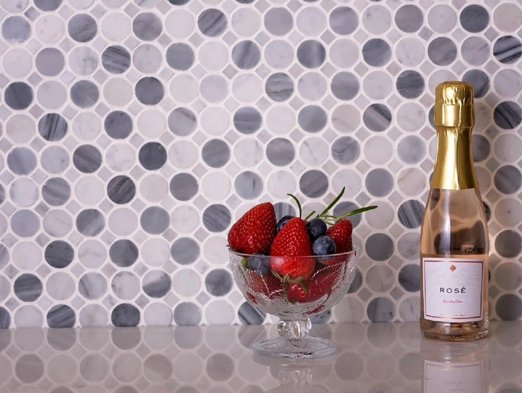 White Gray 13x13 Polished Multi-shaped Marble Mosaic Tile (5 pack, 5.6 sq ft/case) - Sample