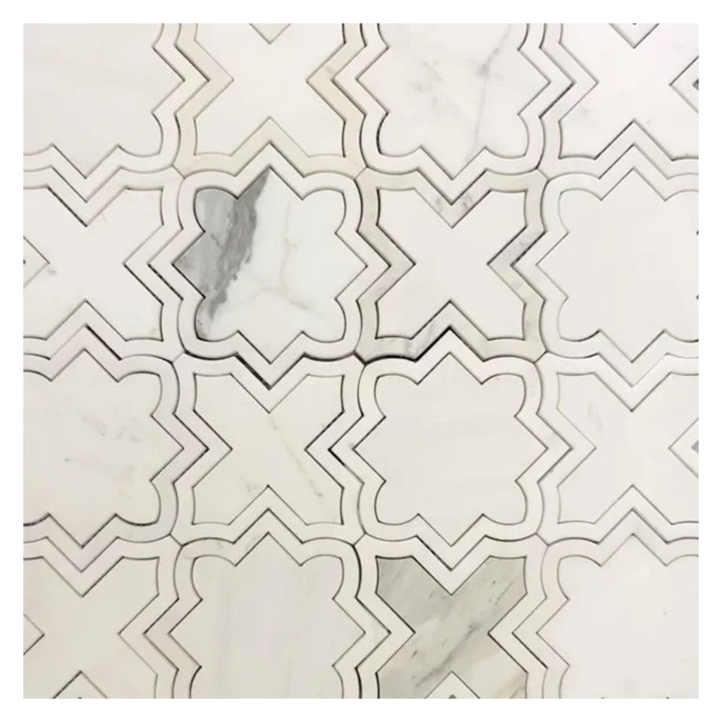 Warm White 10x10 Honed Star and Cross Dolomite Calacatta Marble Mosaic Tile (5 pack, 3.54 sq ft/case)