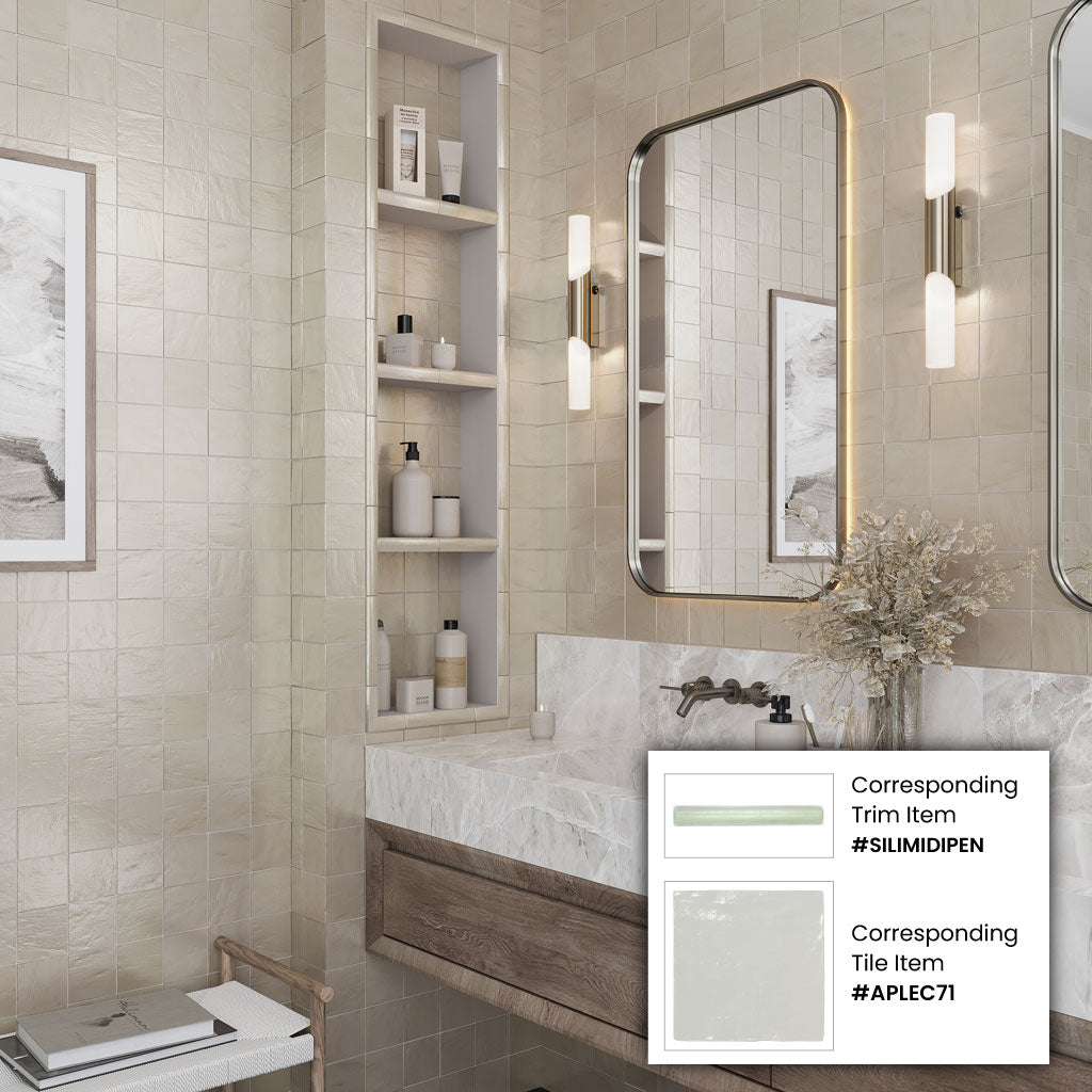 Beige 1.25x8 Matte Glossy Ceramic Bullnose Tile Trim (10 pack, 0.667 sq ft/case) - Sample
