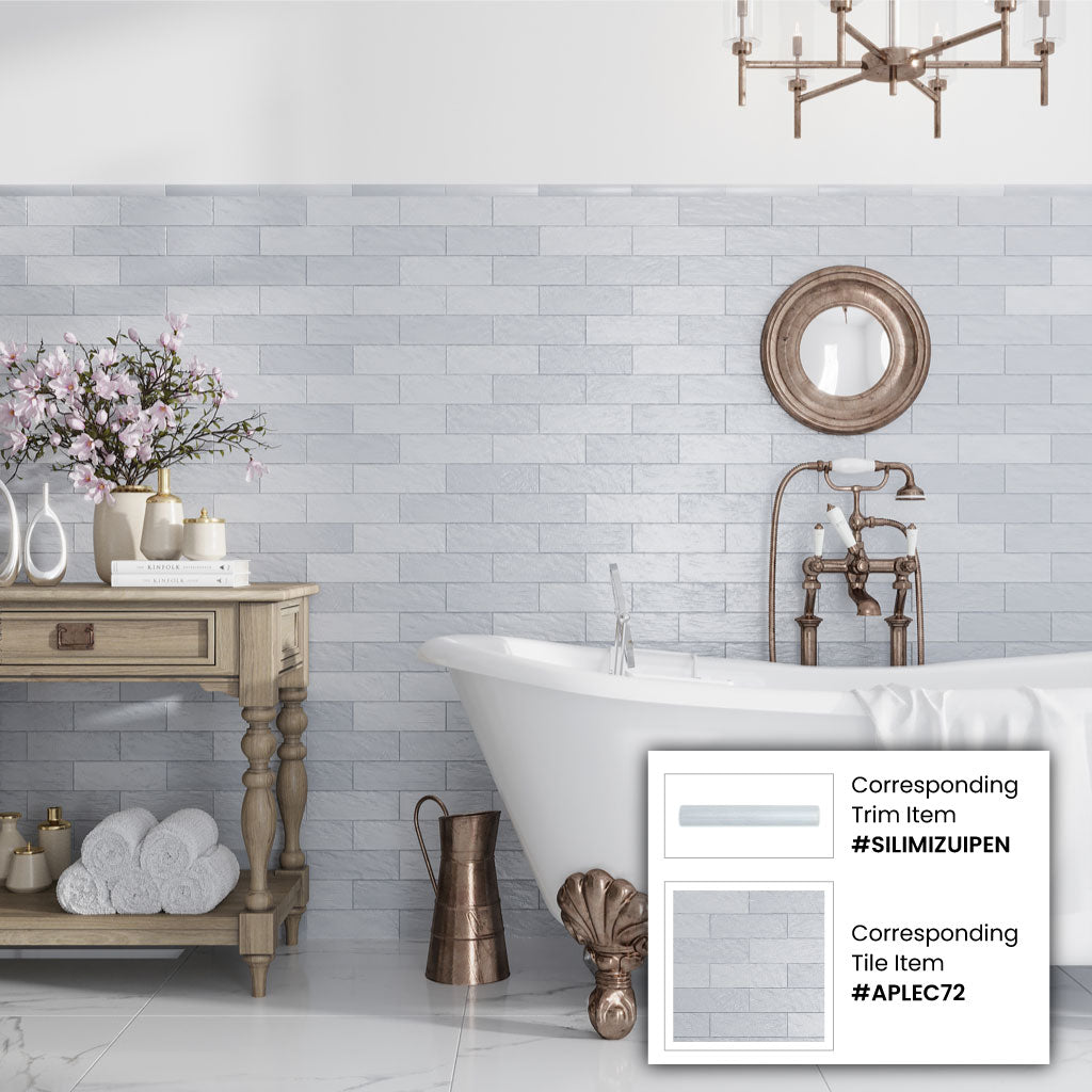 Gray 1.25x8 Matte Glossy Ceramic Bullnose Tile Trim (10 pack, 0.667 sq ft/case) - Sample