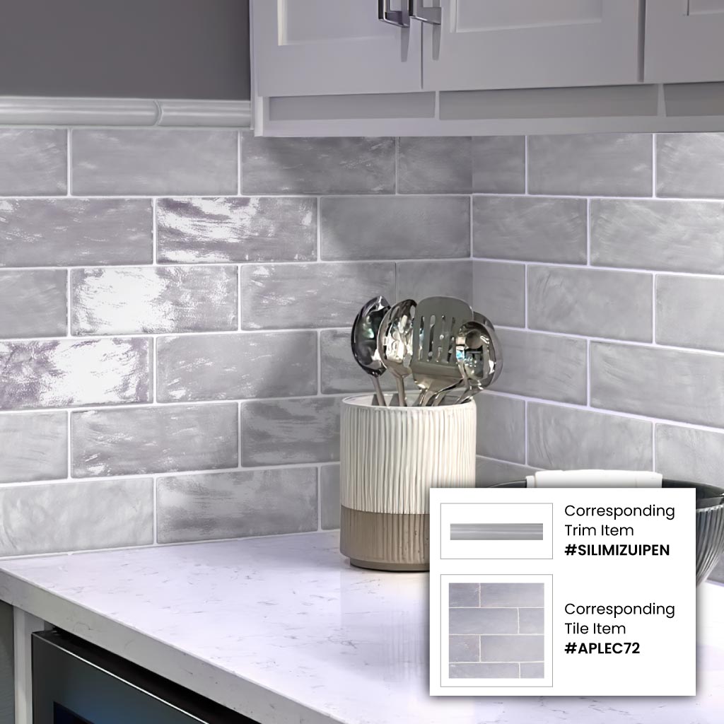Gray 1.25x8 Matte Glossy Ceramic Bullnose Tile Trim (10 pack, 0.667 sq ft/case) - Sample