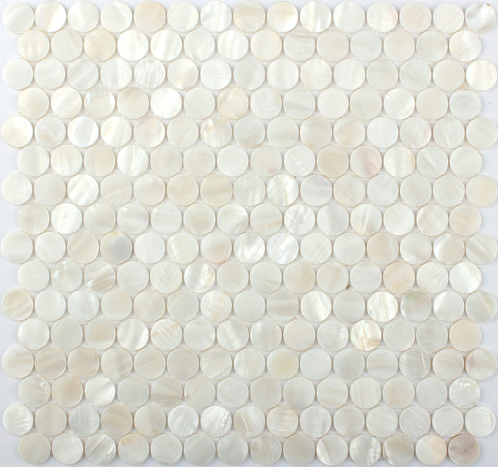 Shell White 12x12 Polished Penny Round Shell Mother of Pearl Mosaic Tile (20 pack, 18.69 sq ft/case) - Sample